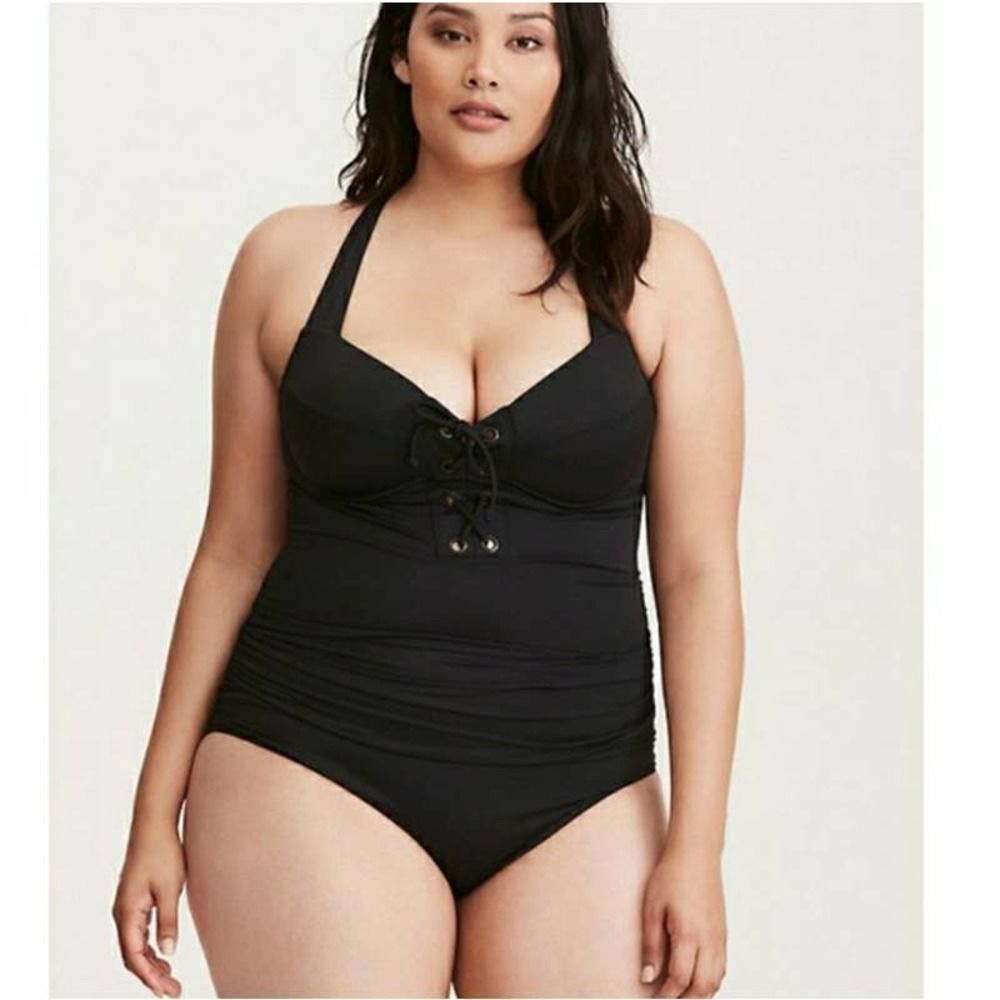 Torrid Black Lace Up One-piece Swimsuit